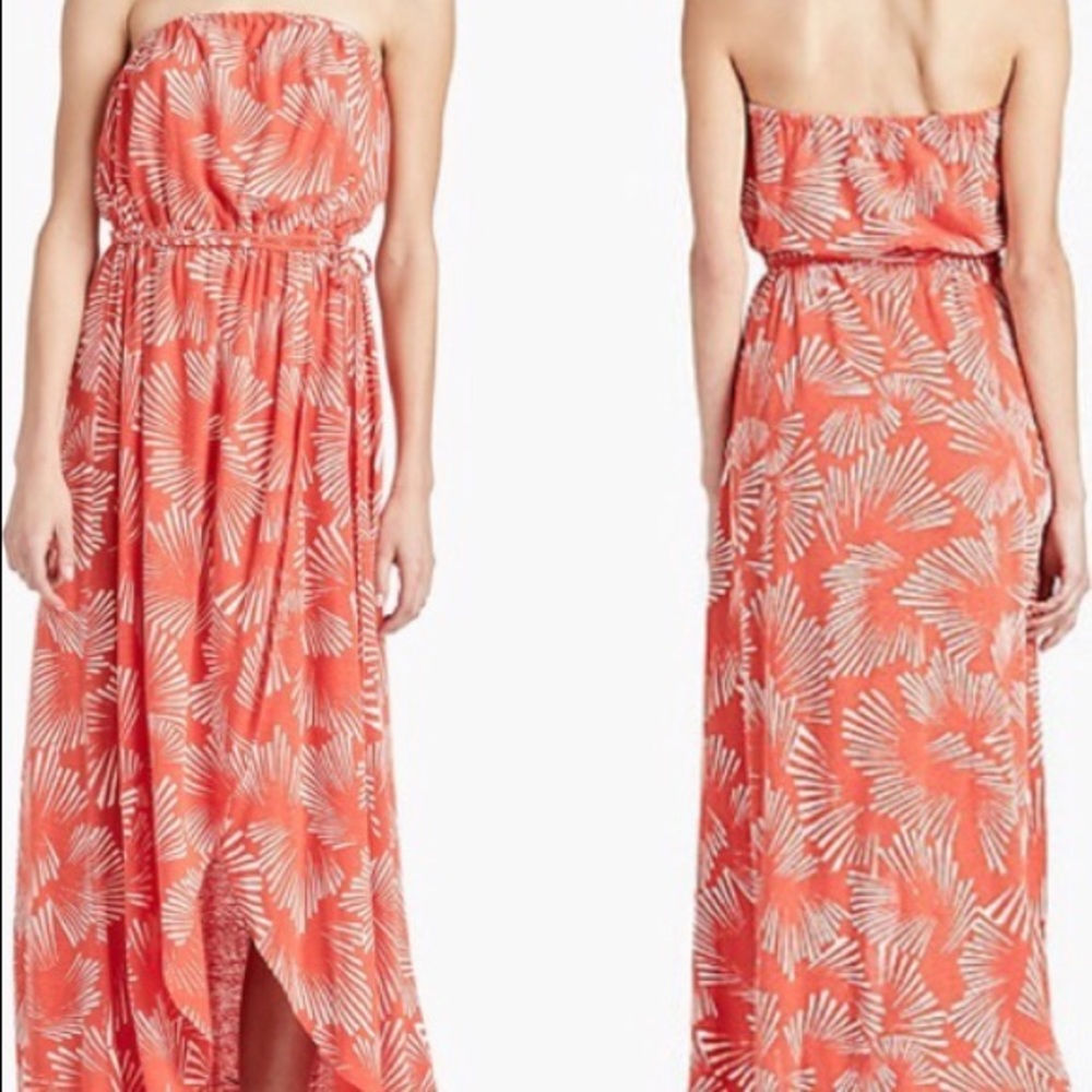 Lucky Brand Orange Leaf Dress High Low Maxi Dress